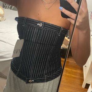 Zara striped denim strapless top